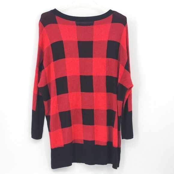 New Directions Drop Shoulder Tunic Sweater Women Size Medium Buffalo Plaid Rayon - Picture 2 of 6